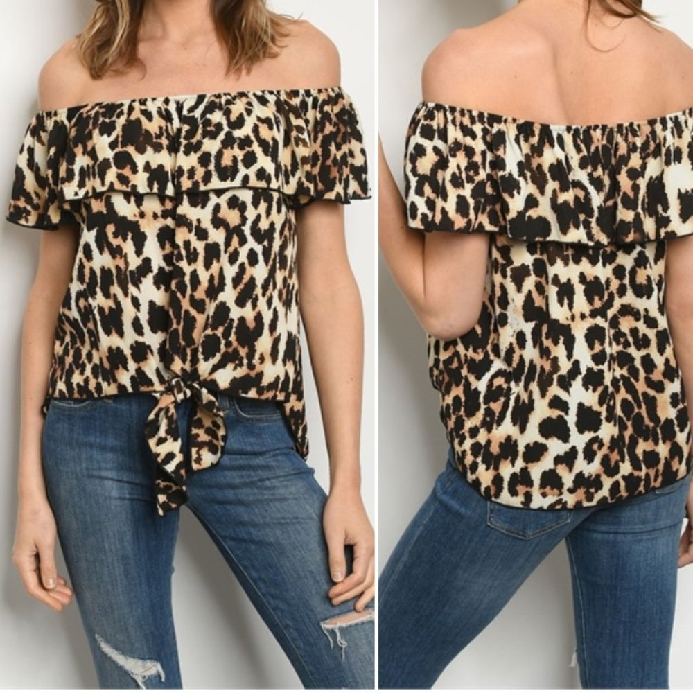 OFF SHOULDER LEOPARD PRINT TOP - Picture 1 of 6